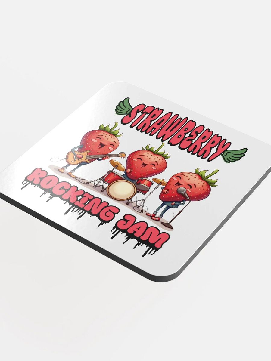 Strawberry Rocking Jam Band Glossed Cork Coaster product image (4)