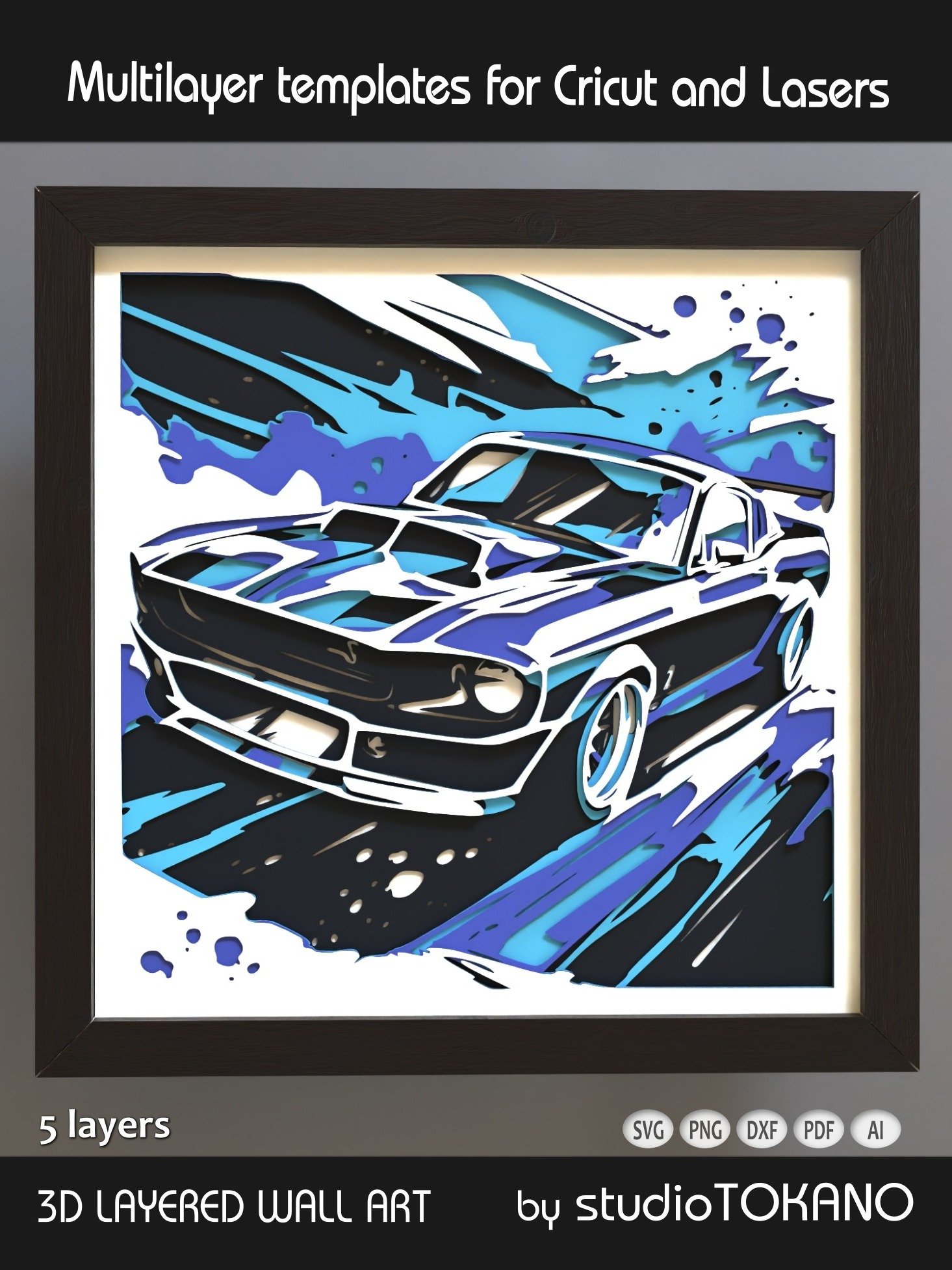 Ford Mustang 3D Shadow Box SVG product image (1)