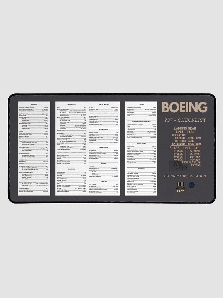 737 Keyboard & Mouse Mat – Flight Checklist & Speed Guide product image (1)