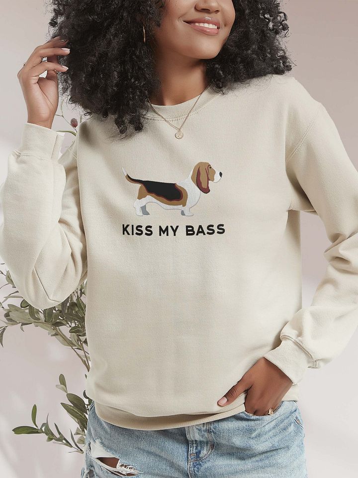 Kiss My Bass Sweatshirt (Embroidered) of a Basset Hound product image (2)