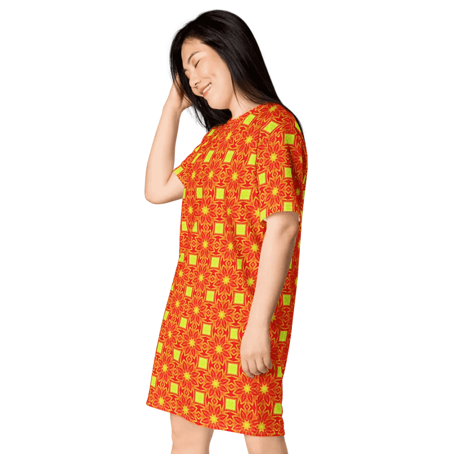 Abstract Repeating Orange Flower T Shirt Dress product image (7)