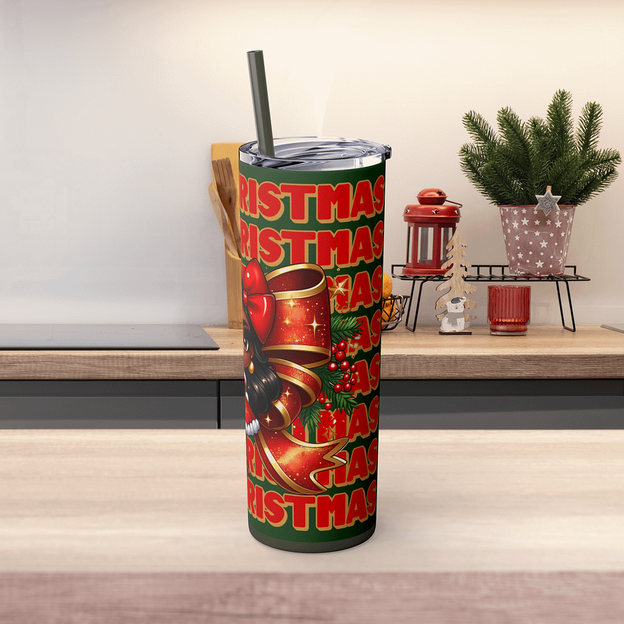 Merry Christmas Brown Holiday Doll Tumbler Wrap Design, Festive 20oz Sublimation PNG, Holiday Digital Download, Red Bow Christmas Tumbler product image (5)