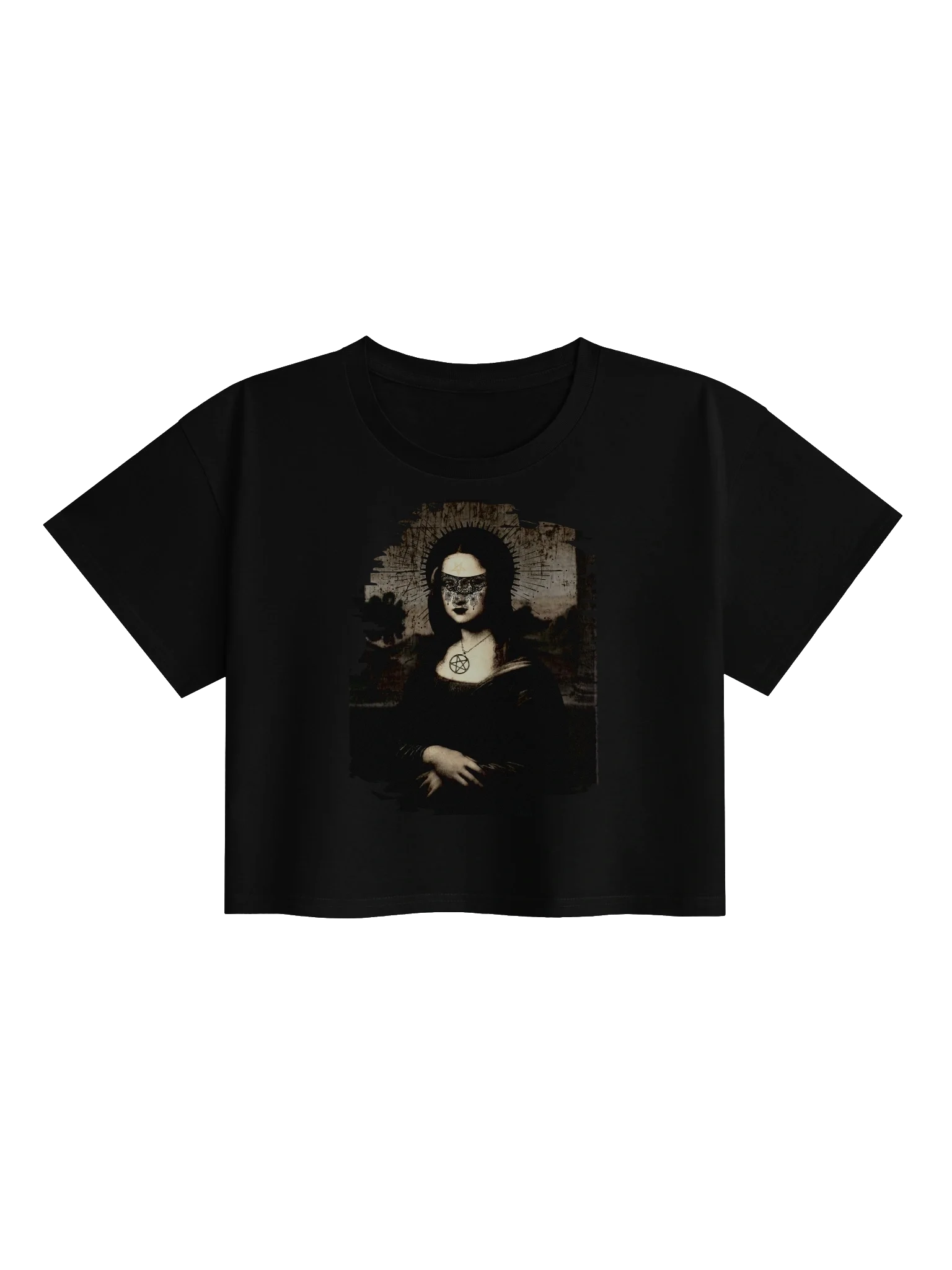 Occult Mona Lisa with Lace Eye Veil - Women's Premium Crop Top product image (1)
