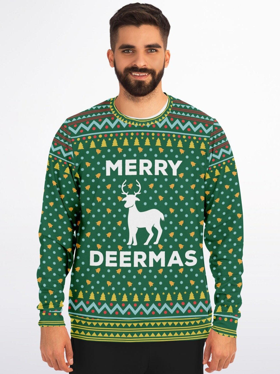 "Merry DeerMas" Ugly Christmas Sweater | Reindeer Holiday Sweatshirt | Festive Green Winter Party Outfit product image (5)