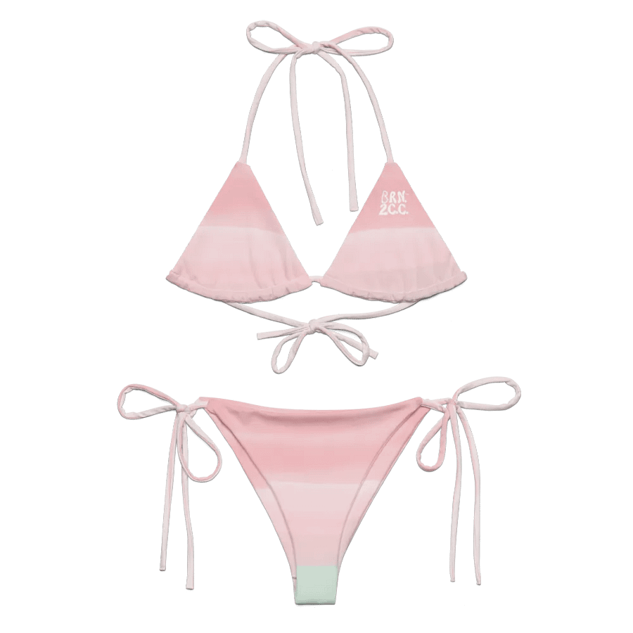 Pastel Pink Stripes String Bikini Set – BOURNE to Cape Cod™ | White Logos product image (2)
