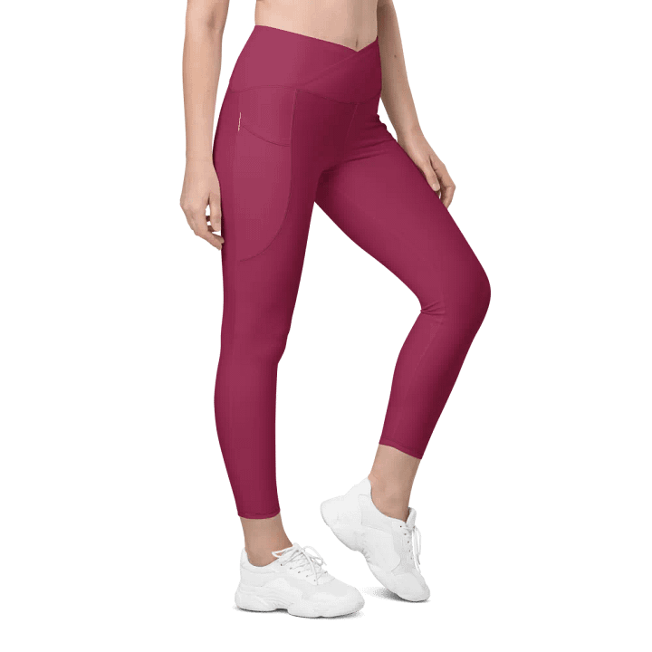 Plain Dark Red True Summer Women's High Waisted Premium Crossover Leggings with Pockets by Treasure Pie product image (1)