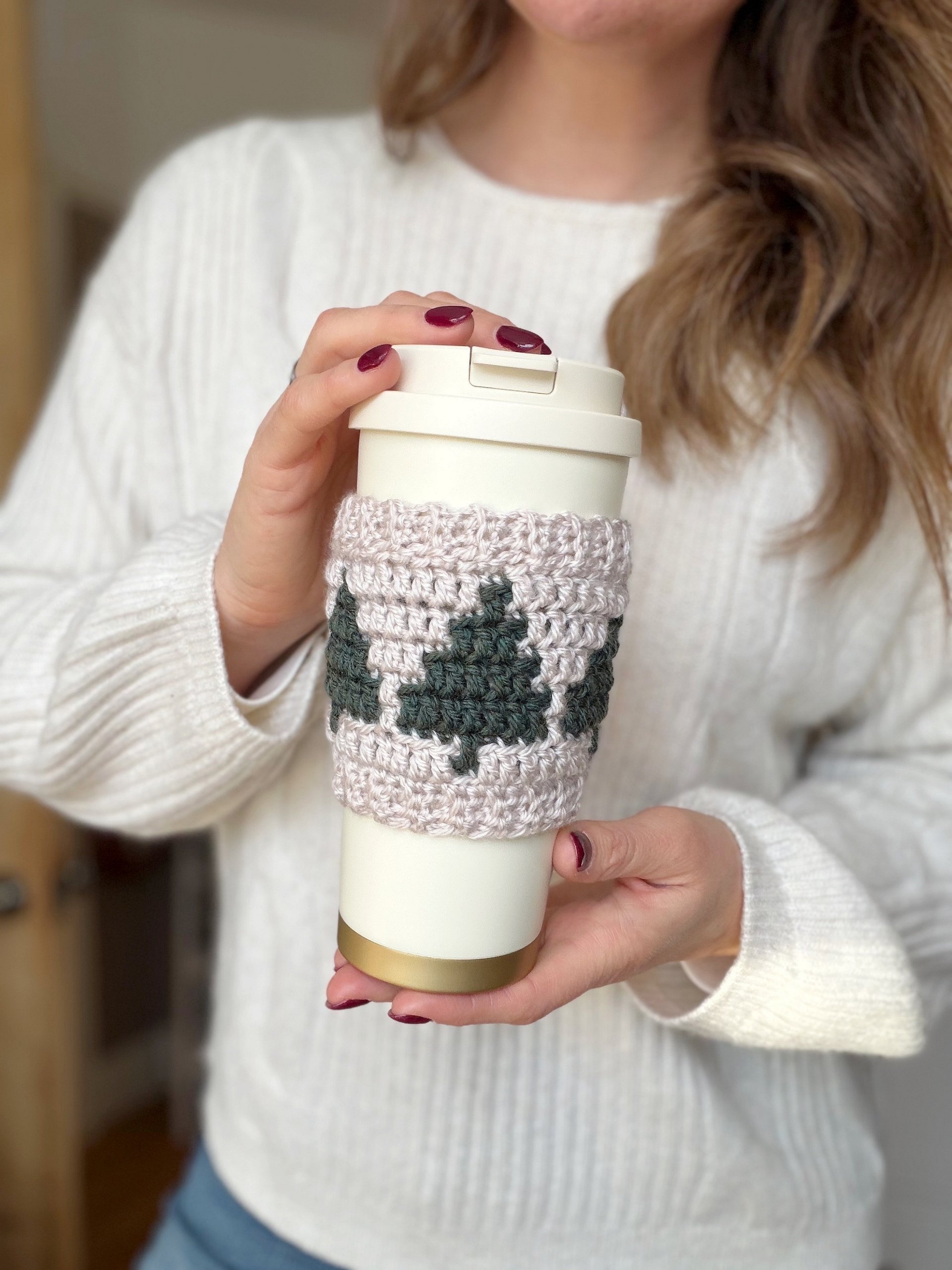 CROCHET PATTERN + VIDEO Holiday Coffee Cup Sleeve - 4 designs, Winter Mug Cozy Pdf, Christmas Trees & Festive printable product image (3)