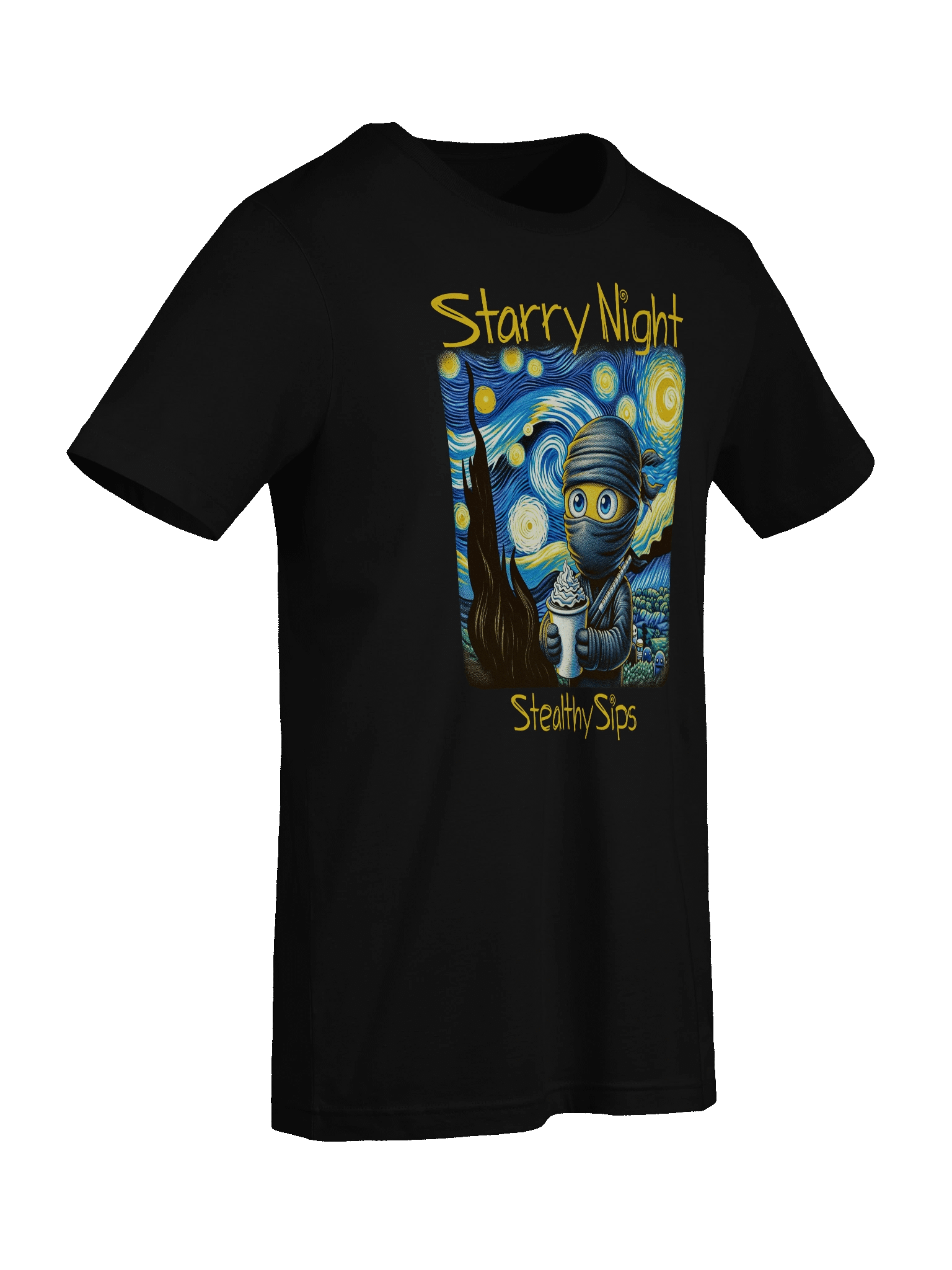 Starry Night Ninja Coffee T-Shirt – Funny Stealthy Sips Parody Tee product image (9)
