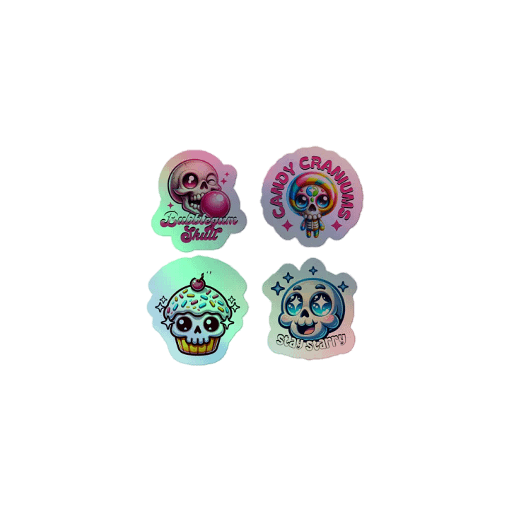 set of 4 Candy Skull Holographic Sticker Set product image (1)