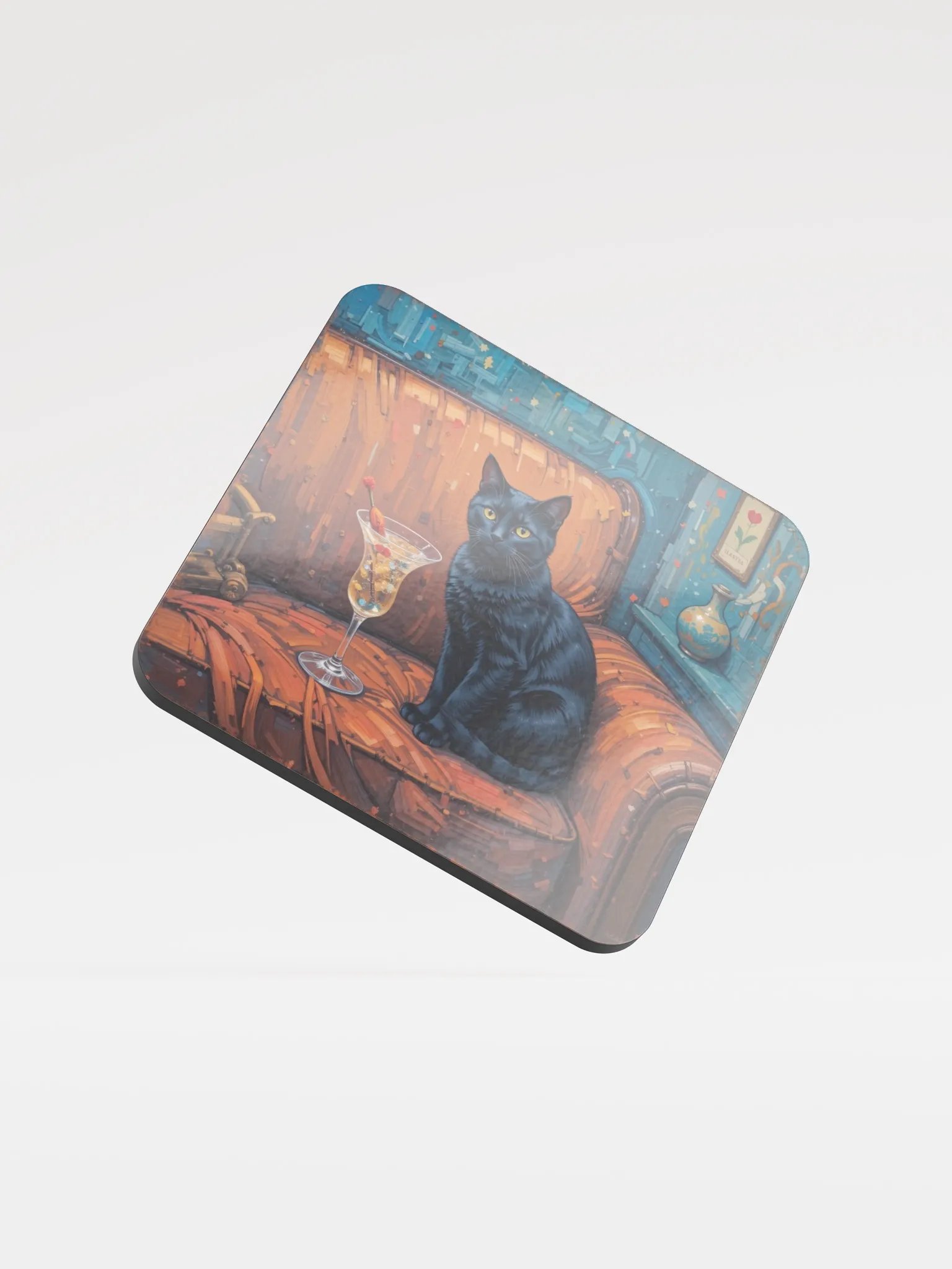 BLACK CAT ON COUCH NEXT TO MARTINI product image (1)