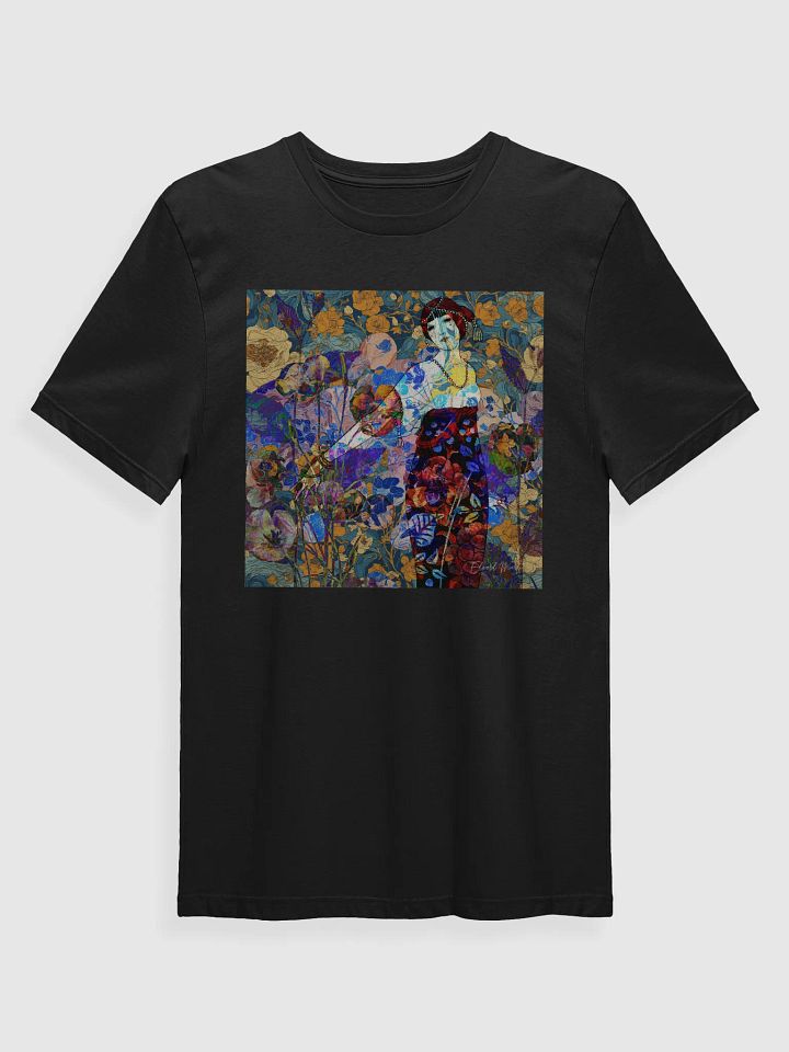 'A Symphony of Colors in the Garden' by Edward Martin Mixed Media Collage -Floral Fantasy Illustrated T-Shirt product image (1)
