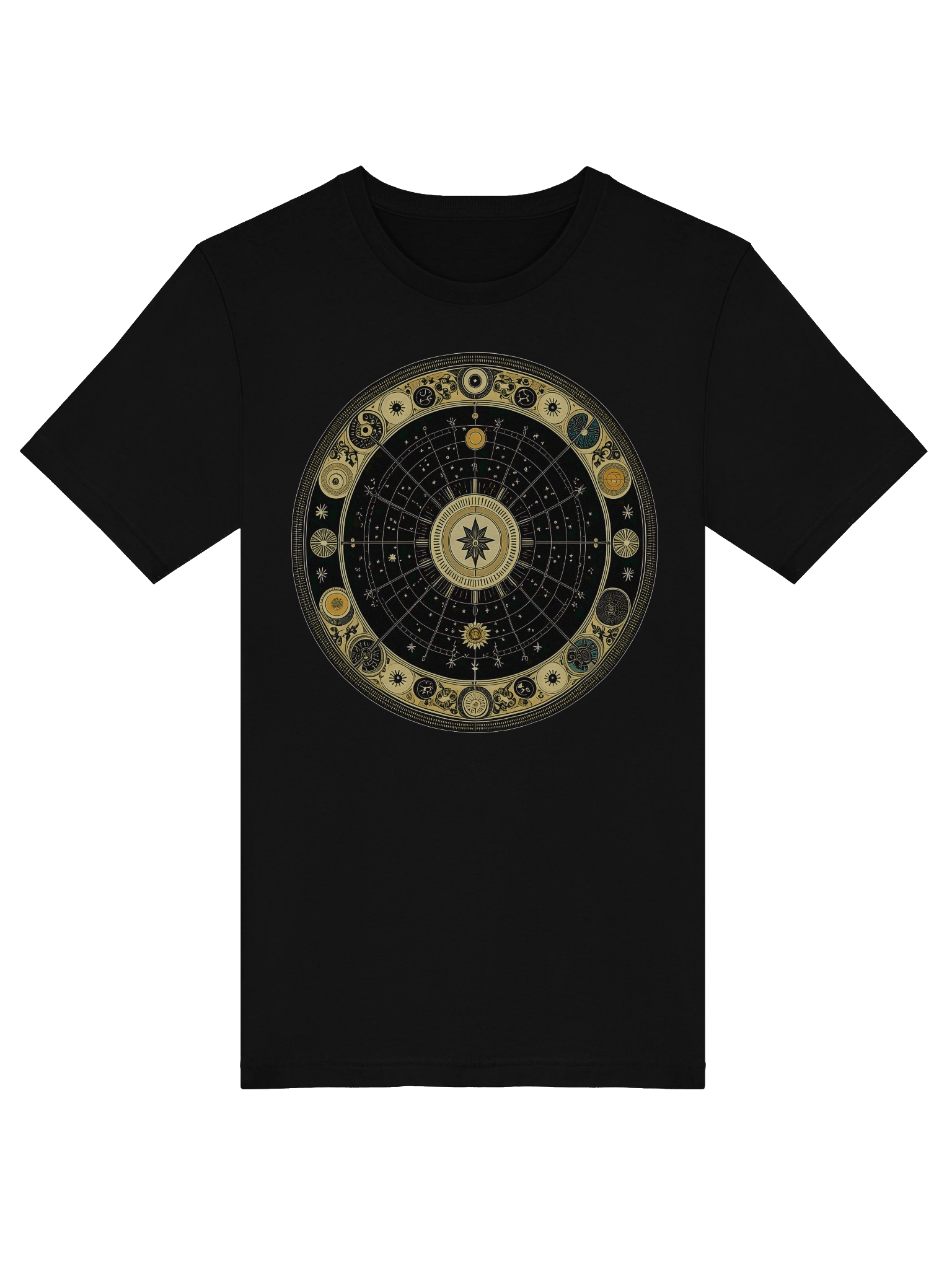 🌌 Celestial Zodiac Compass Unisex T-Shirt – Gold Cosmic Wheel Design | Mystical Astrology-Inspired Graphic Tee product image (12)