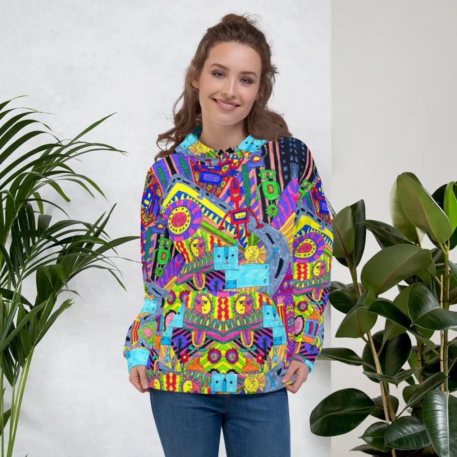 Abstract Colourful Doodle Robots Unisex Pull Over Hoodie product image (5)