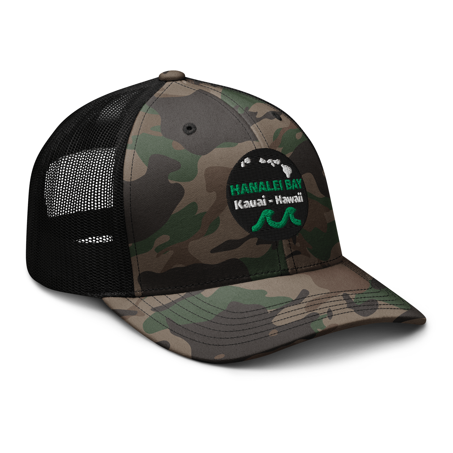 Hanalei Bay, Kauai - Green Logo Camo Trucker Hat product image (8)