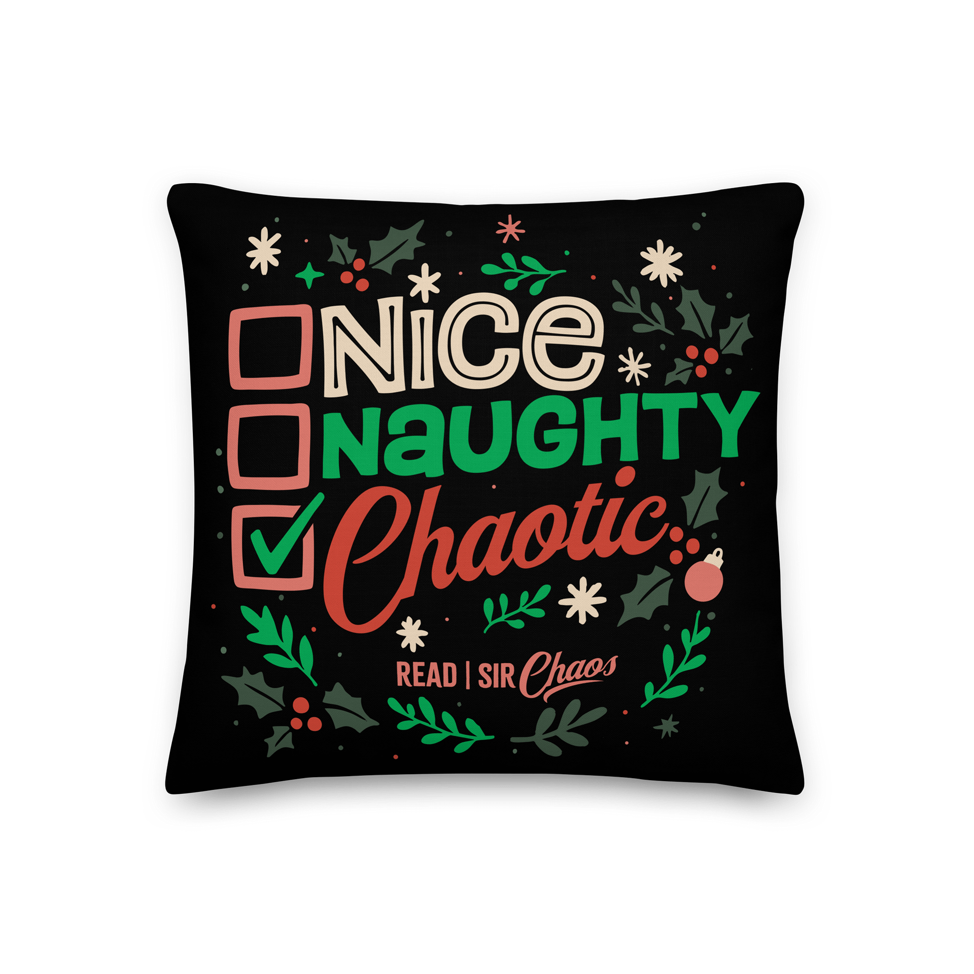 Nice, Naughty, Chaotic Black Pillow product image (1)
