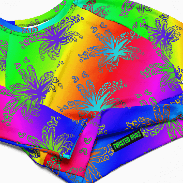 Reefer Rainbow Rave Recycled Long-Sleeve Crop Top, 420 Festival Fashion, Summer Stoner Shirt, Cannabis Queer Pride LGBTQIA+ Art Clothing product image (1)