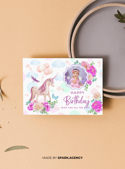 Pink Purple Watercolor Cute Unicorn Childish Birthday Card product image (5)