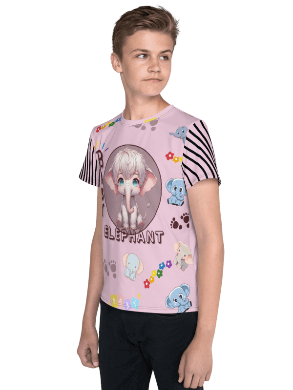 KIDS- GIRL TEE -BABY ELEPHANTS ( PINK) - All-Over Print Youth Crew Neck T-Shirt product image (6)