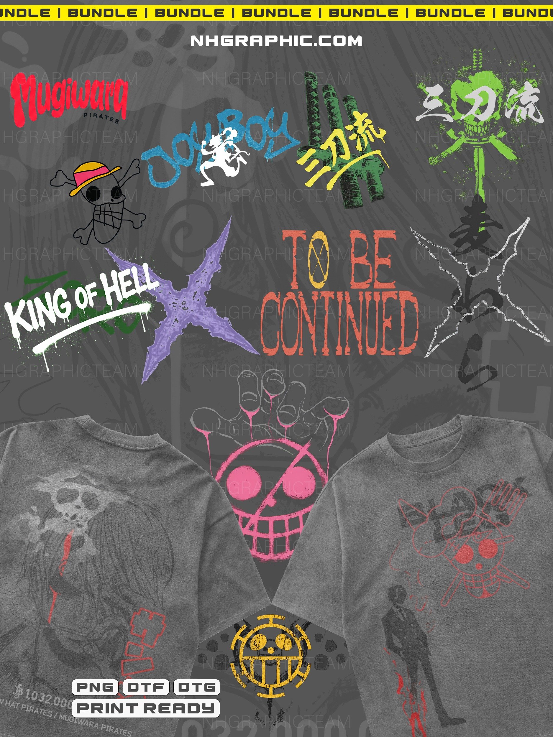 one piece t-shirt PNG designs bundle 11 back and front files product image (2)