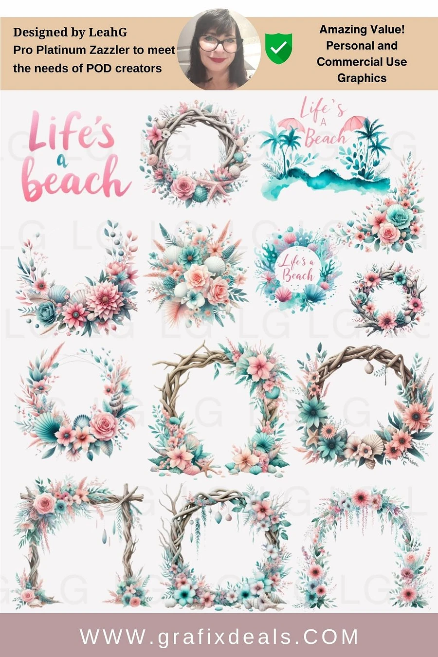 Aqua Pink Floral Graphics Commercial Clip Art plus Zazzle Summer Print on Demand Trends Niche Design Guide product image (3)