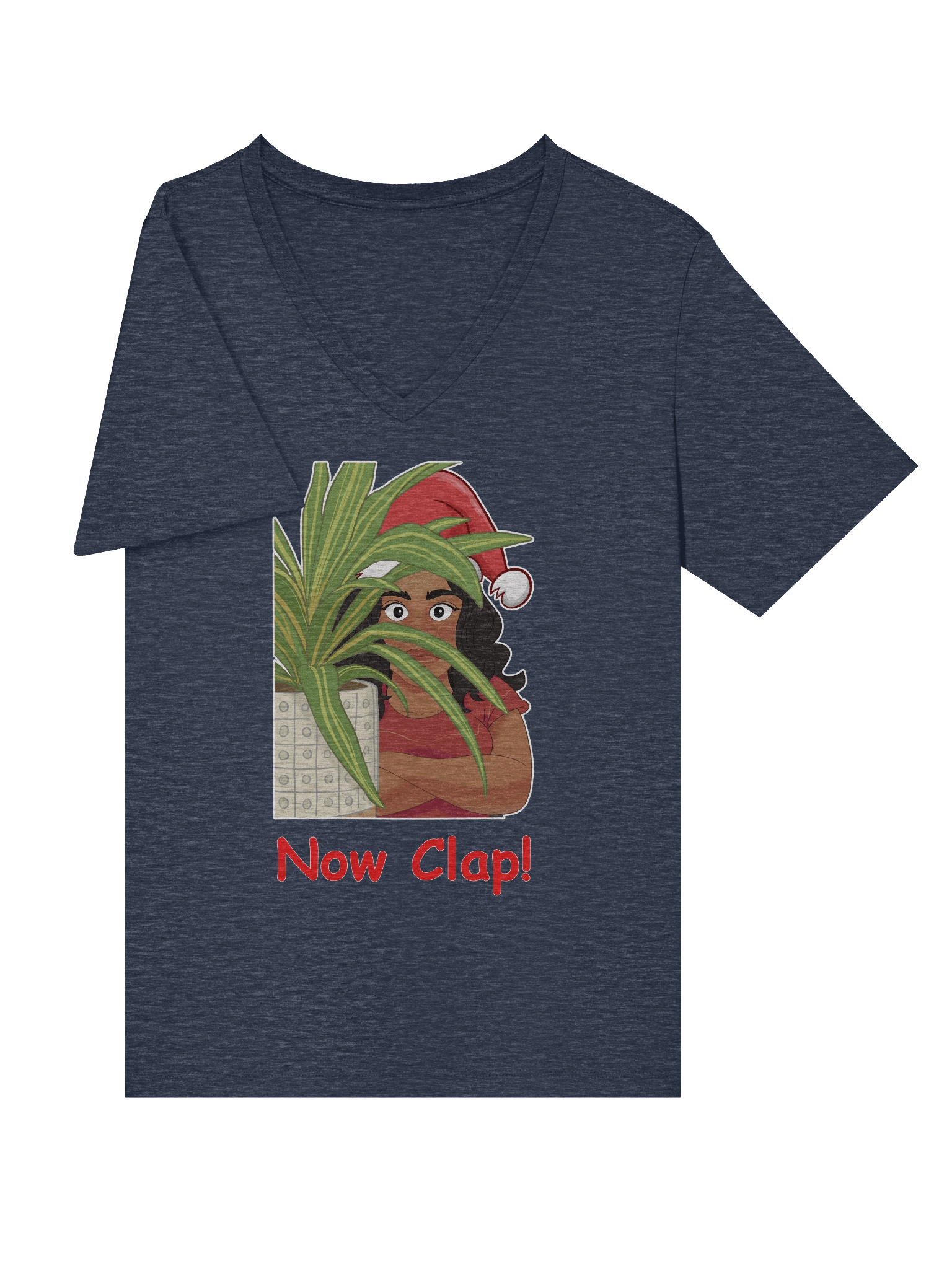 Women's Now Clap! Santa Hat V Neck Tee Shirt product image (27)