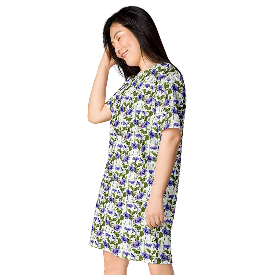 Woman Floral White Seamless T-Shirt Dress | Morning Glory Flower product image (7)