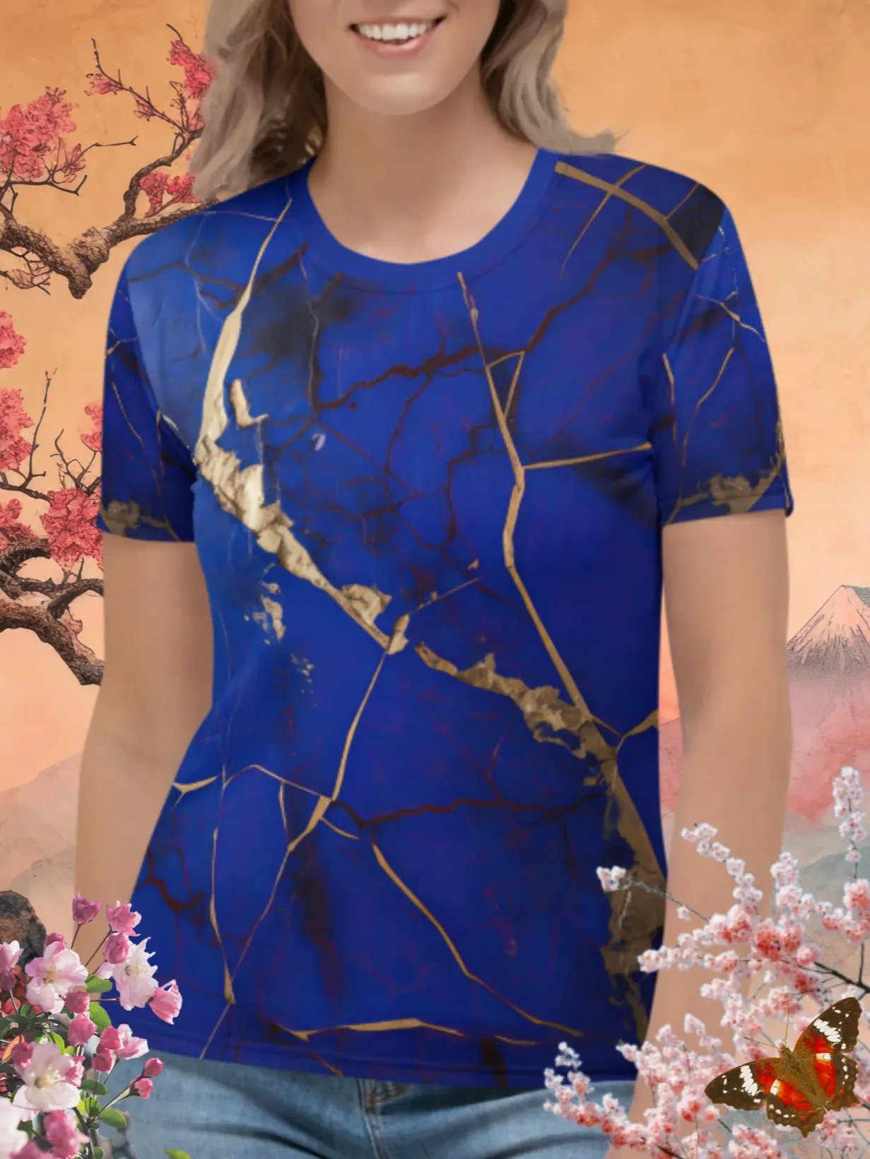 Elegant Blue Kintsugi T-Shirt product image (1)