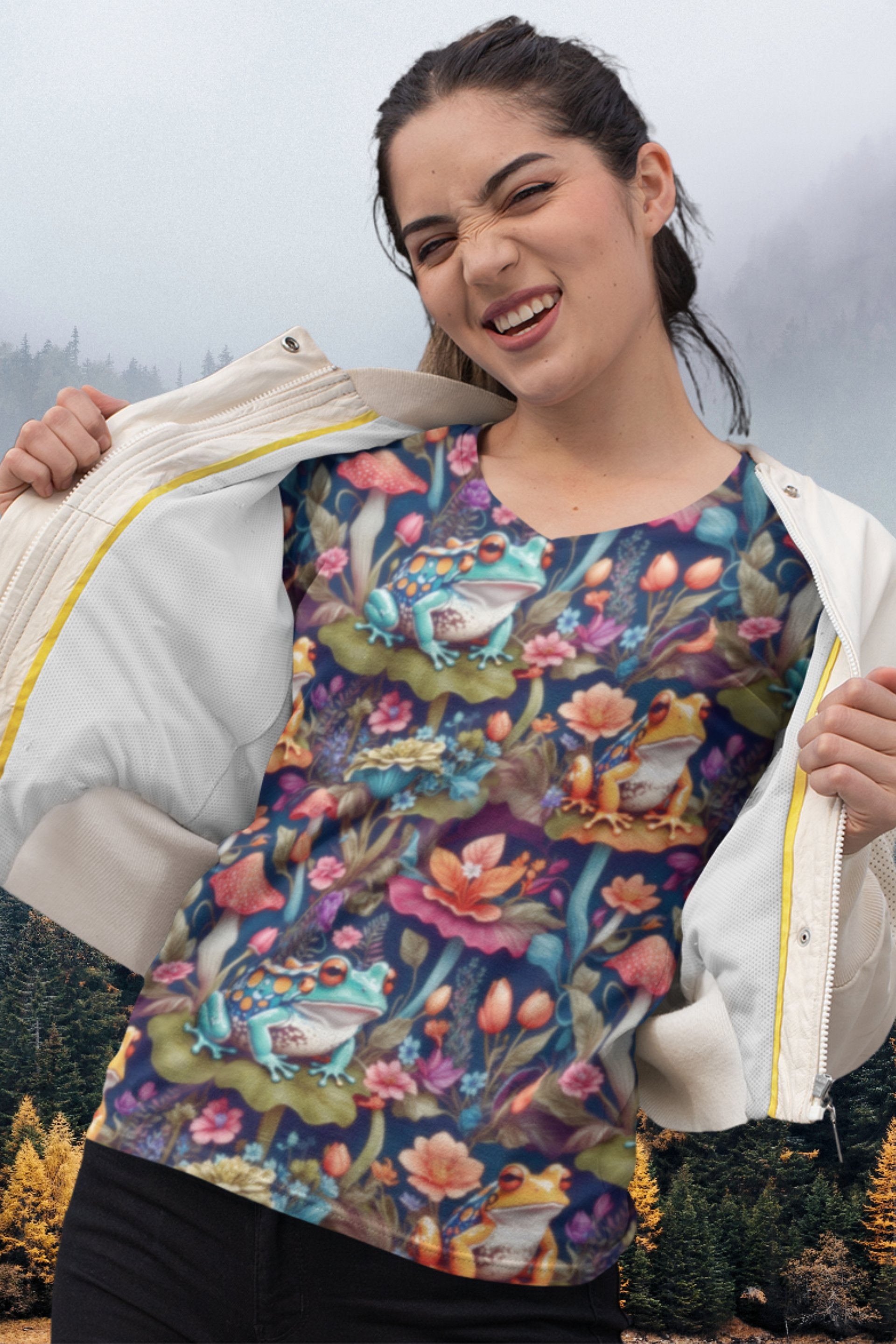 Mushroom Frogs Floral All Over Print T-shirt product image (1)