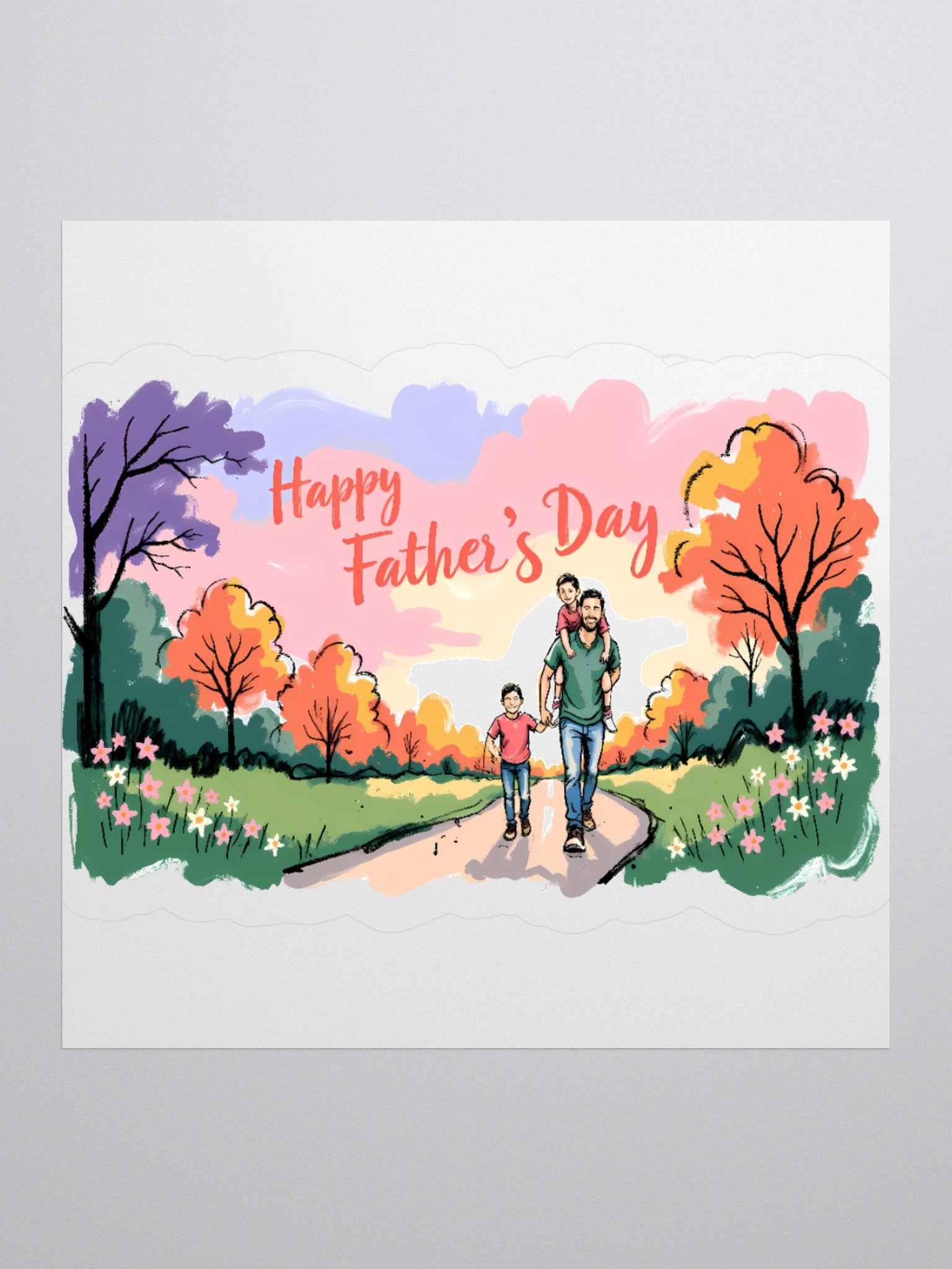 Joyful Father’s Day Walk | Vibrant Family Art Print Sticker product image (1)