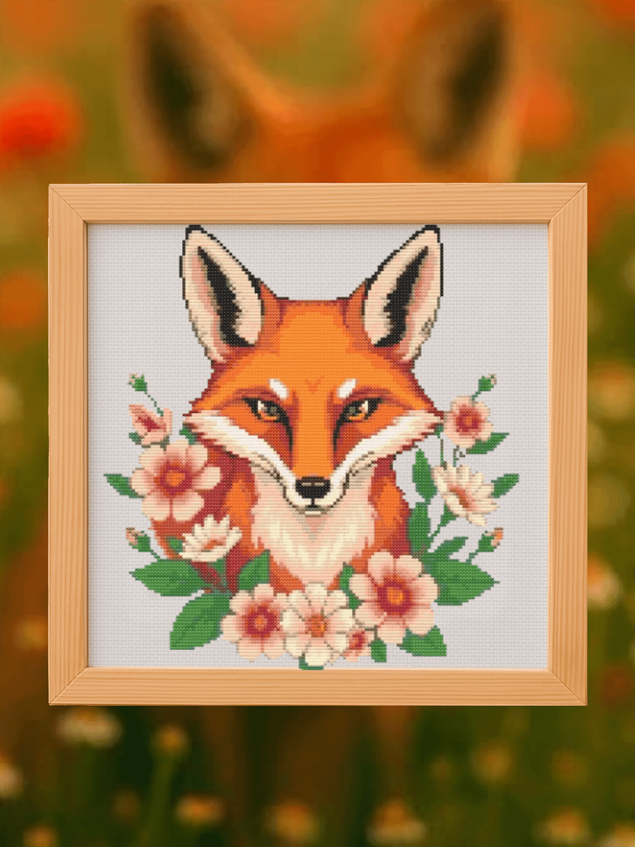 Floral Red Fox Cross Stitch Pattern product image (1)