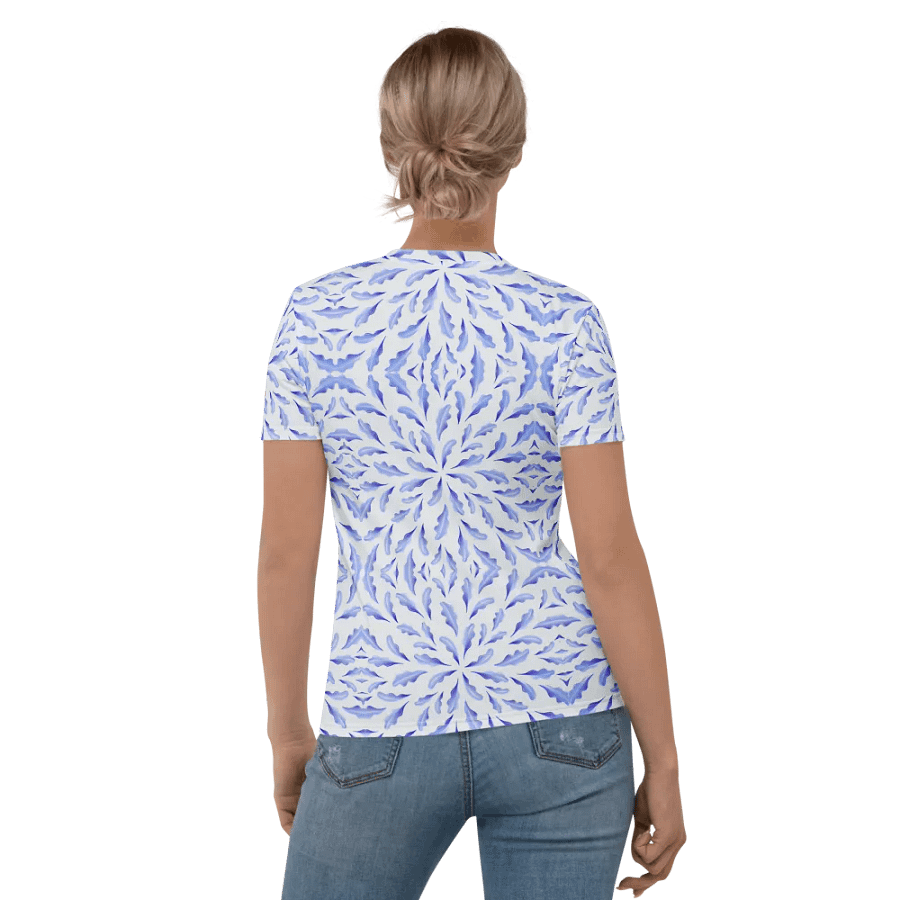 Blue Botanical Leaves All-Over Print Women's Crew Neck T-Shirt product image (3)