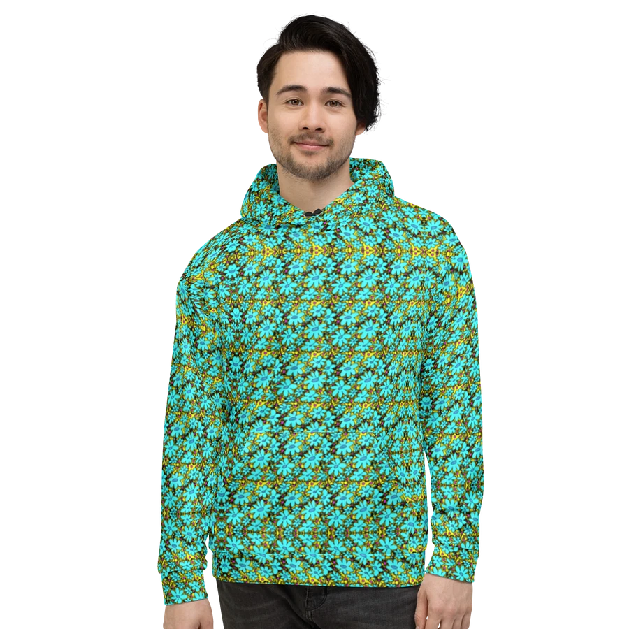 Abstract Distressed Green Flowers on a Grungy Yellow Background Unisex Hoodie product image (7)