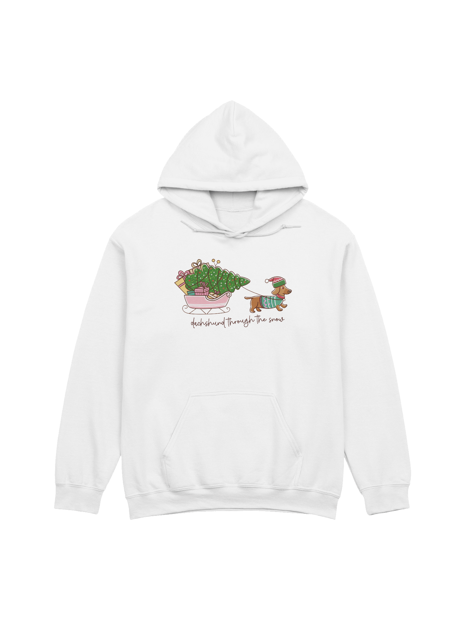 Dachshund Through the Snow Hoodie – Pink Sleigh Christmas Dog Design product image (1)