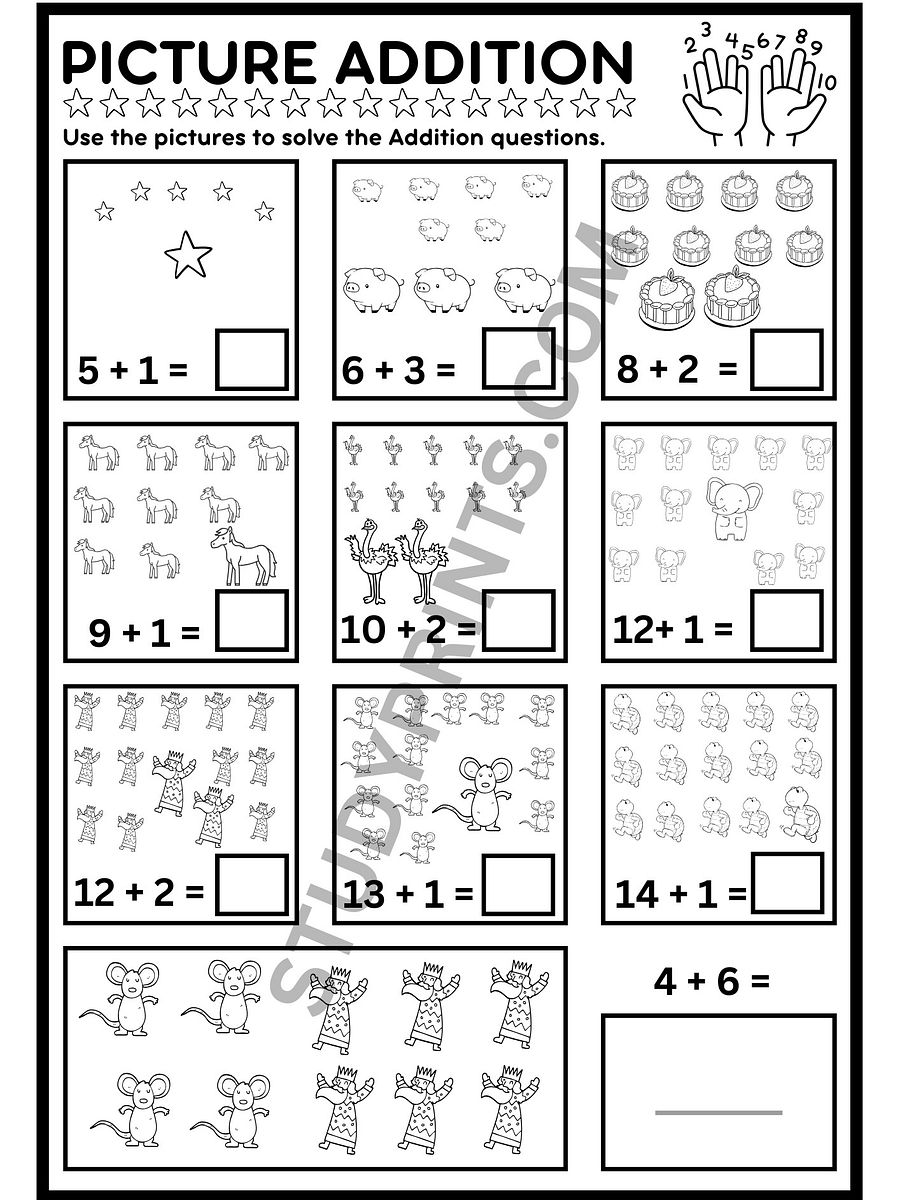 addition and subtraction worksheets for kindergarten with pictures product image (6)