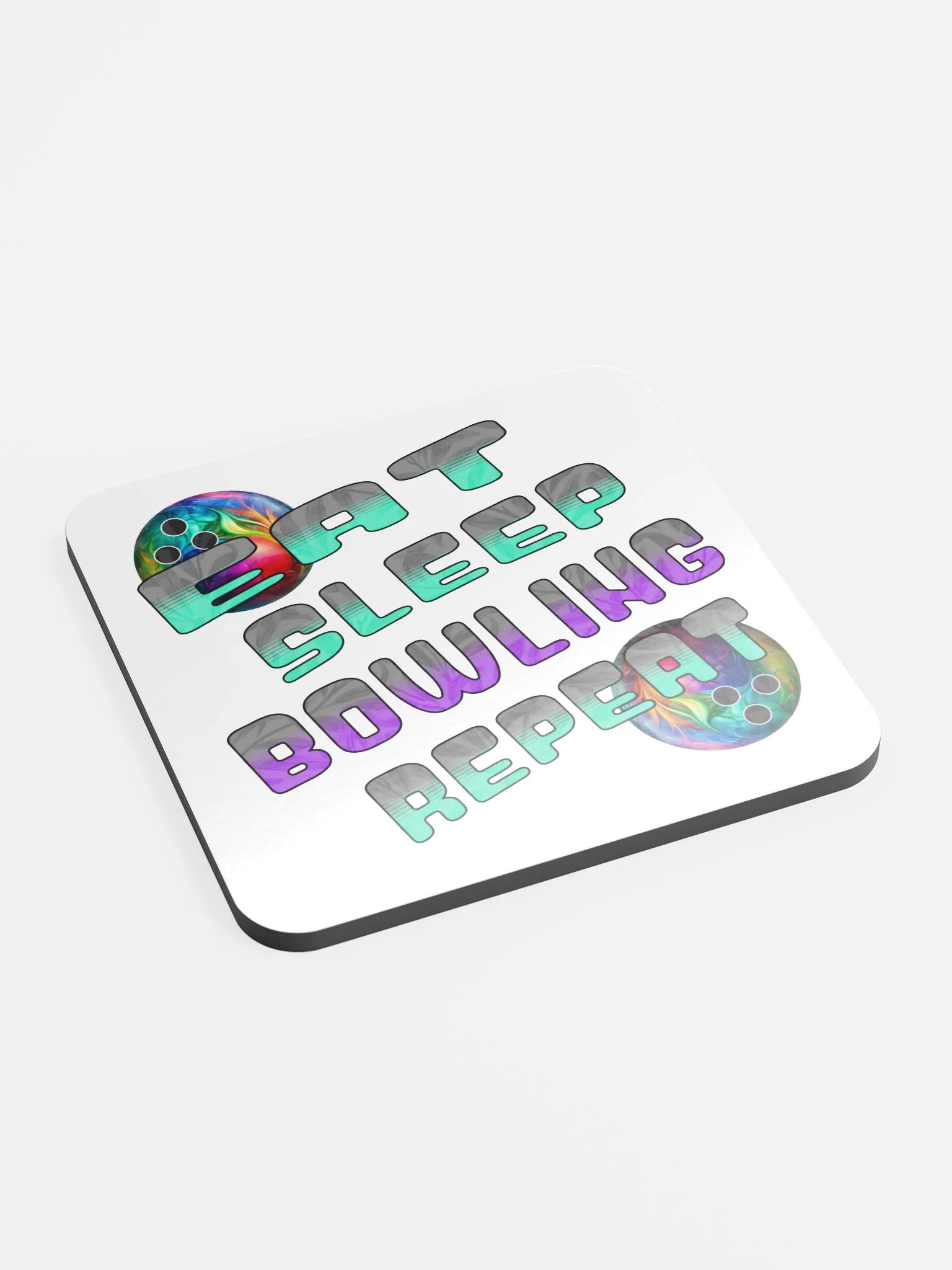 Eat Sleep Bowling Repeat Angle Colorful Ball Coaster Set product image (3)