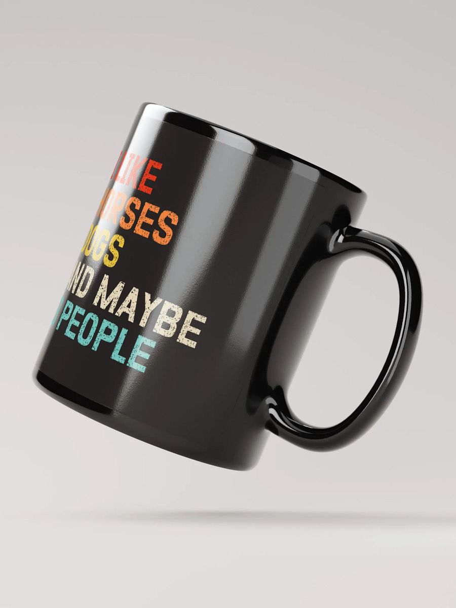 "Horses, Dogs and 3 people" black glossy mug product image (3)