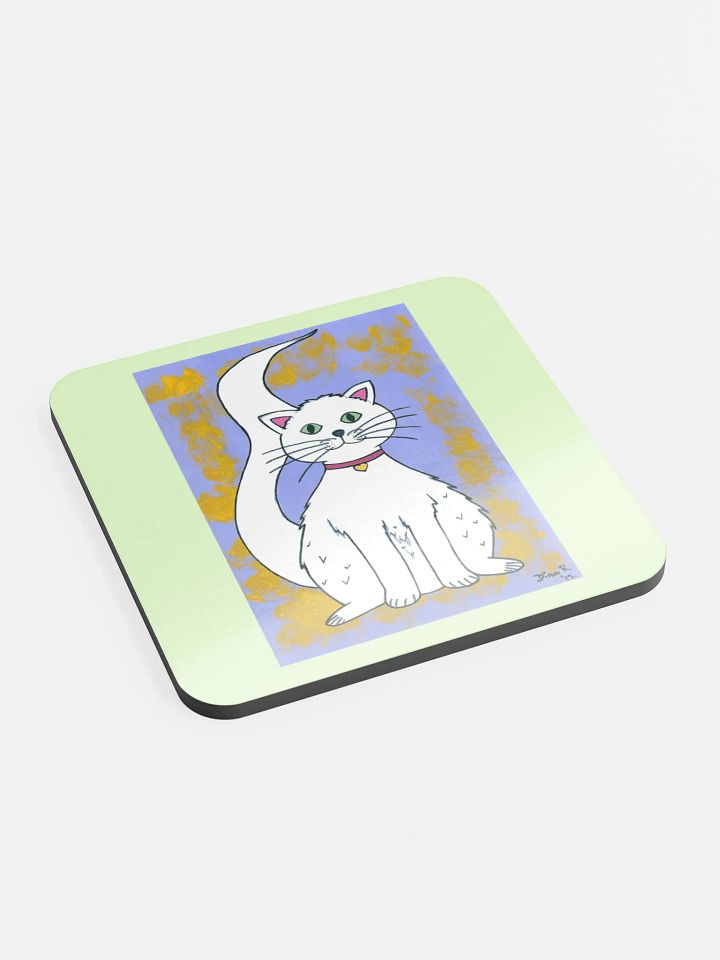 Cat (art by Dina R.) acrylic painting picture - Glossed Cork Coaster product image (2)