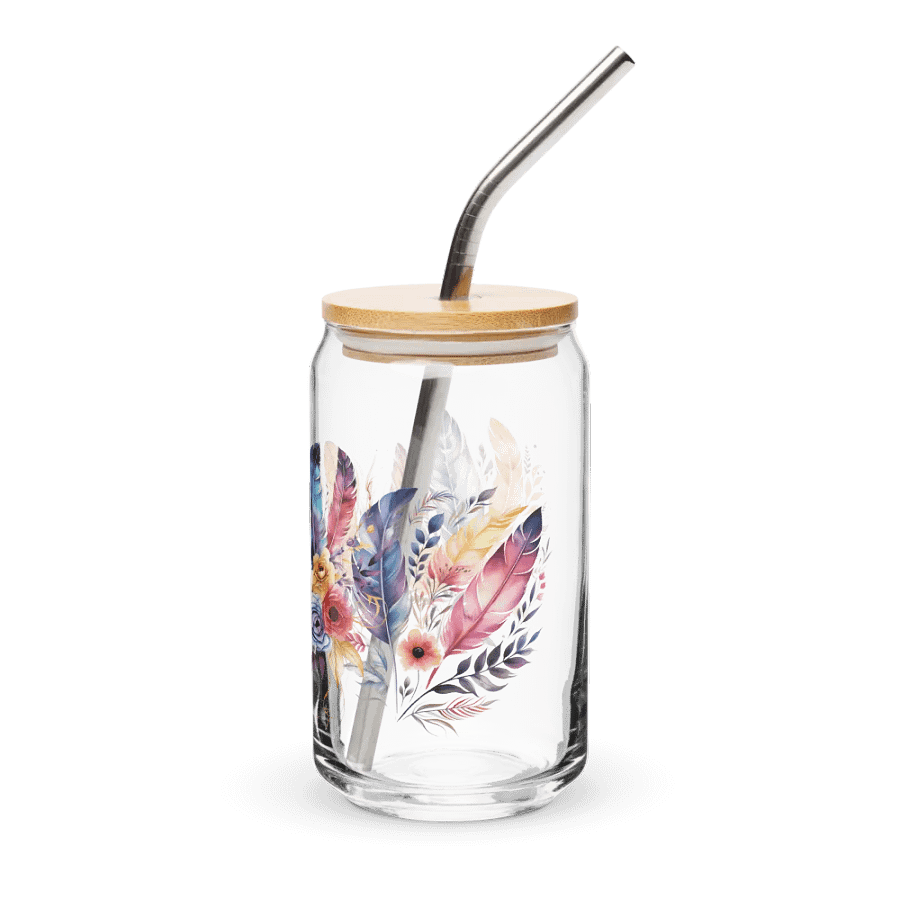 Vibrant Feathers and Roses Can Glass product image (3)