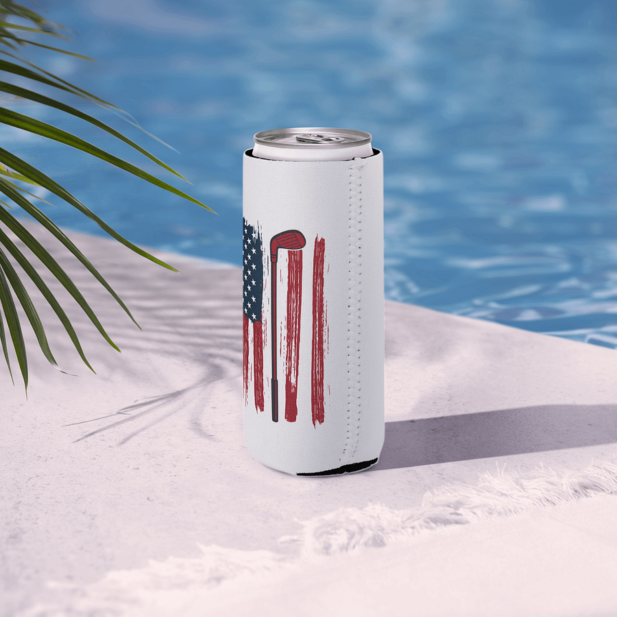 USA Flag Golfing Patriotic Can Cooler product image (6)