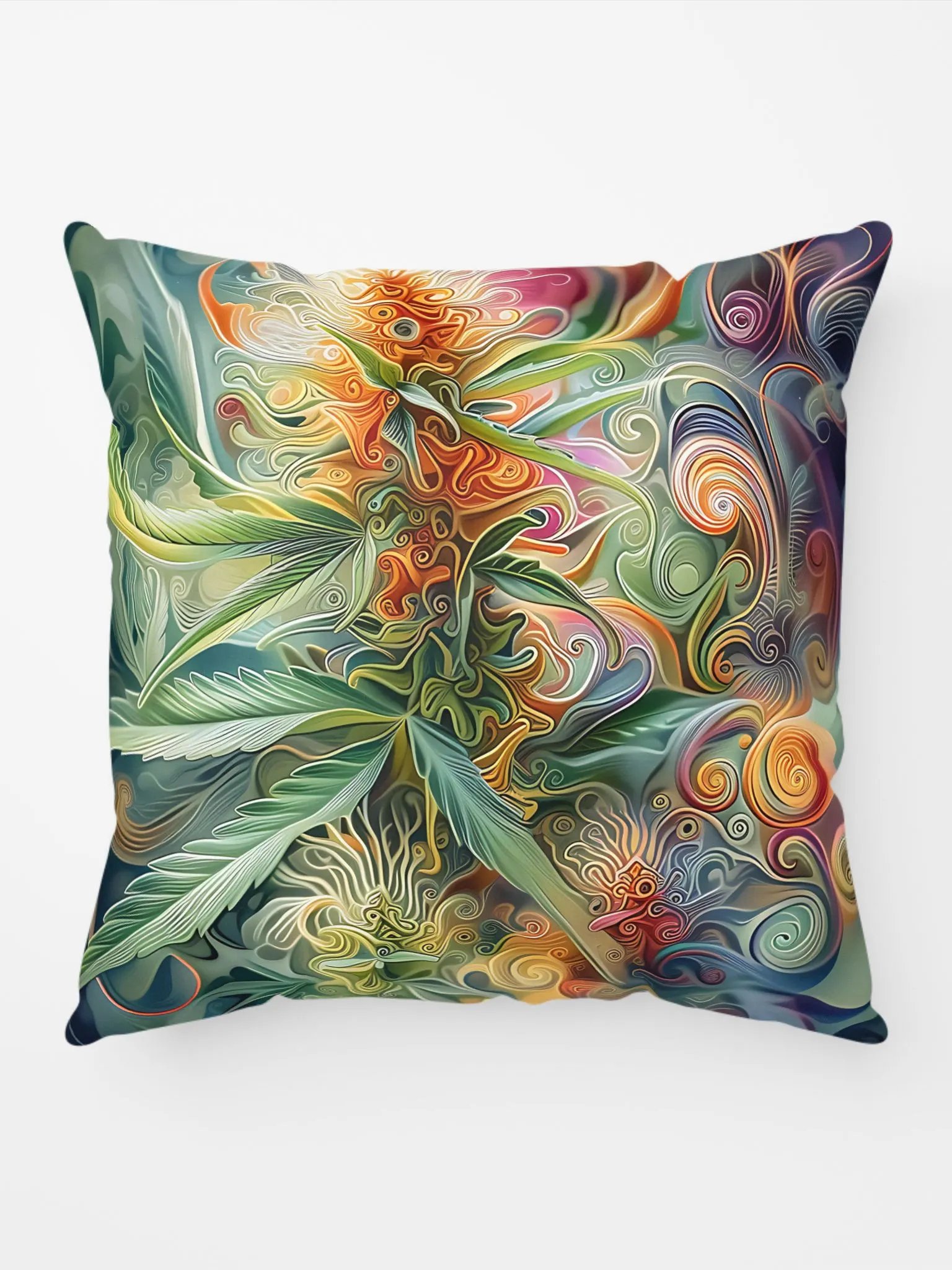Psychedelic Bloom Cannabis Leaf Pillow – Abstract Trichome Art Vibe for Your Chill Zone product image (6)