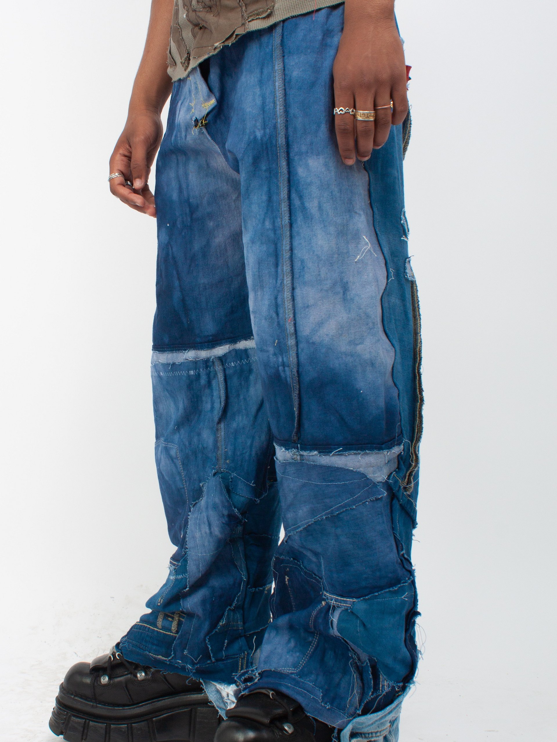 Blue Panel Patchwork Denim Trousers – 32 product image (2)