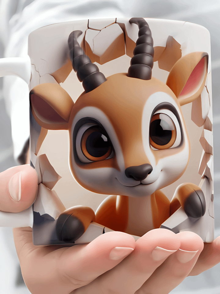 3D Cartoon Gazelle Mug Wrap PNG – Whimsical Sublimation Design for 11oz & 15oz Mugs – Cute Character Bundle – Instant Digital Download product image (1)