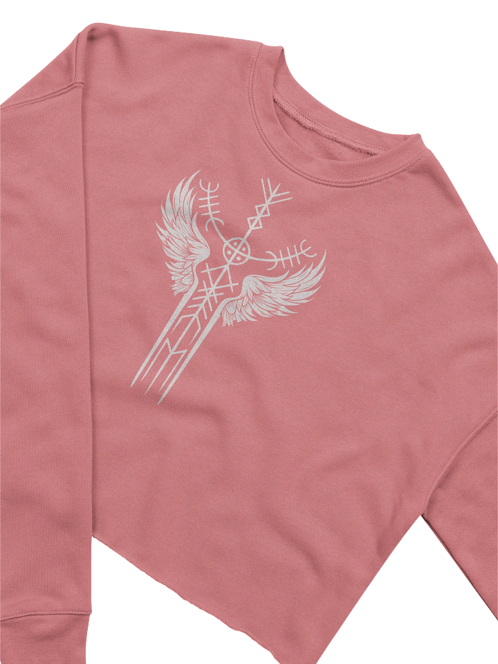 The Valkyrie Stave Women's Fleece Crop Sweatshirt (white print) product image (1)