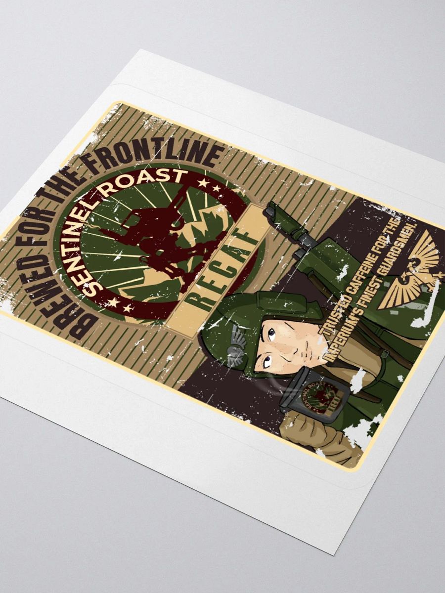 Sentinel Roast Recaff – Retro Warhammer 40K Astra Militarum Propaganda Poster Sticker product image (8)