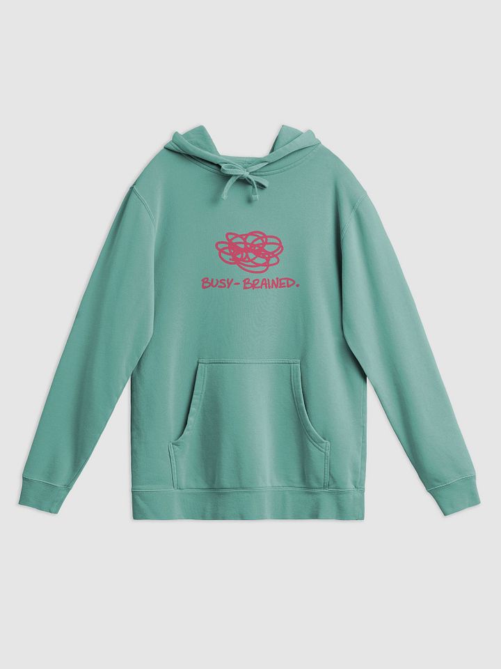 BUSY-BRAINED (fuchsia design) printed pigment hoodie product image (13)