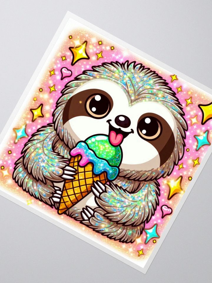 Glittery Ice Cream Sloth Sticker – Adorable 3" Kawaii Sloth Art for Notebooks, Laptops & More product image (2)