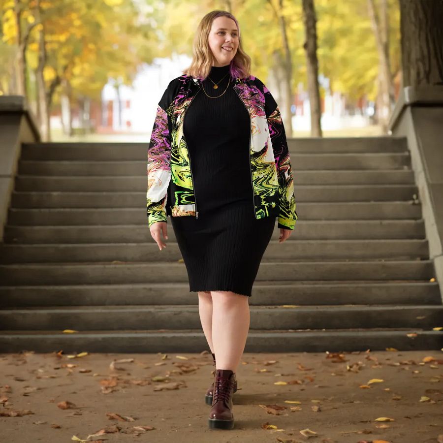 Abstract Neon Daisy Swirl Unisex All Over Print Bomber Jacket product image (3)