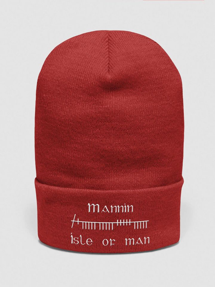 Isle of Man/Mannin Orthodox style Ogham, Red with White, embroidered Cuffed Beanie product image (1)