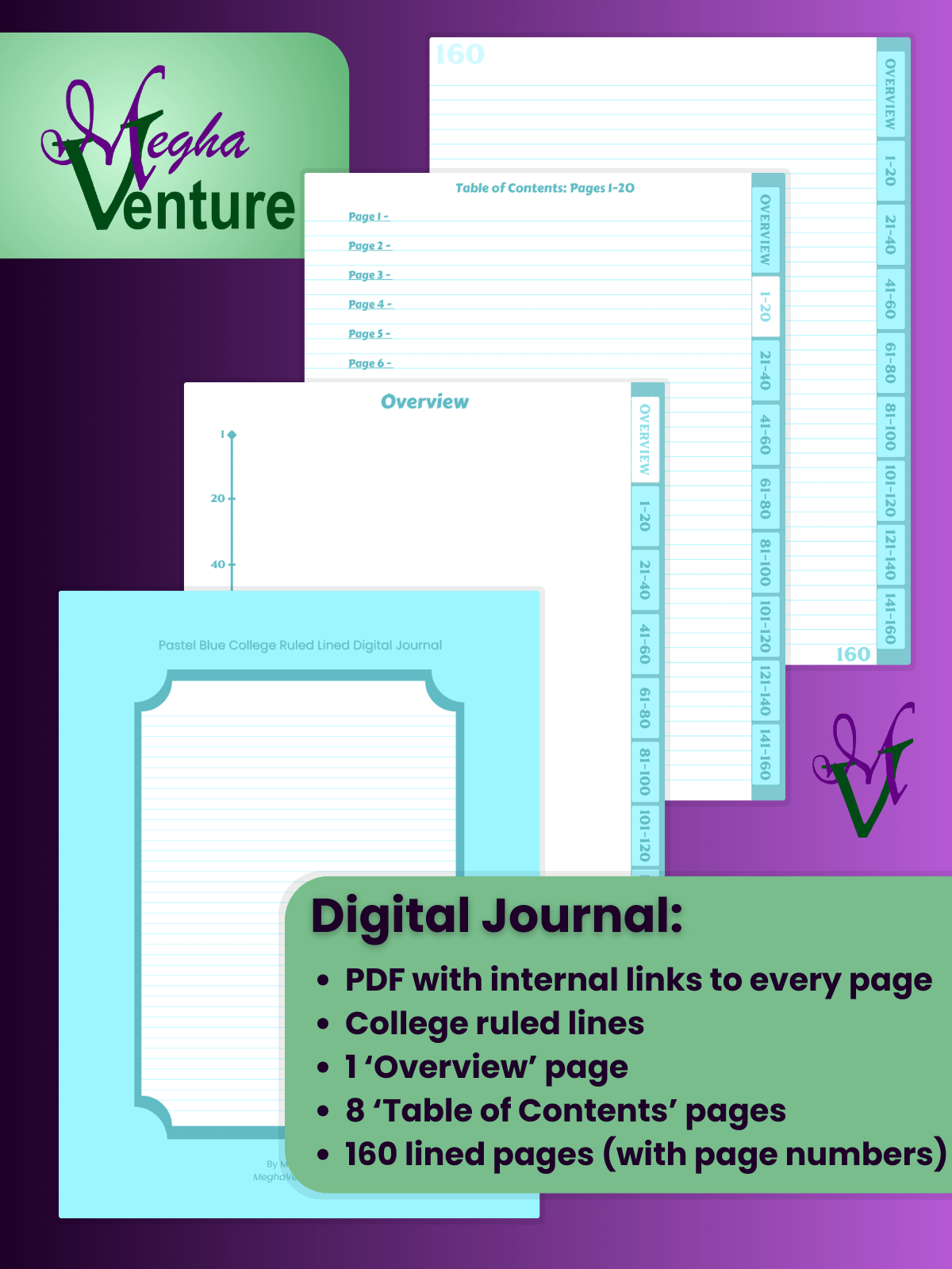 Pastel Blue College Ruled Lined Digital Journal product image (1)