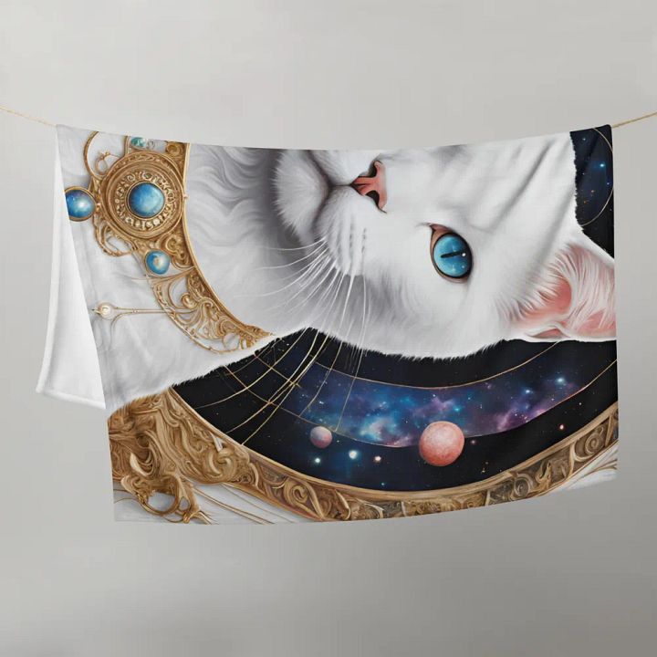 WHITE Cosmic Cat Luxury Throw Blanket product image (1)